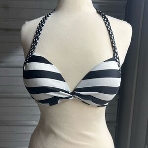Mudd Black and White Striped Bikini Top
